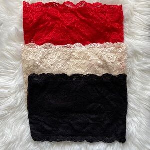 NWT Bundle of 3 Lace Bandeaus in Red, Cream, Black- Size Medium